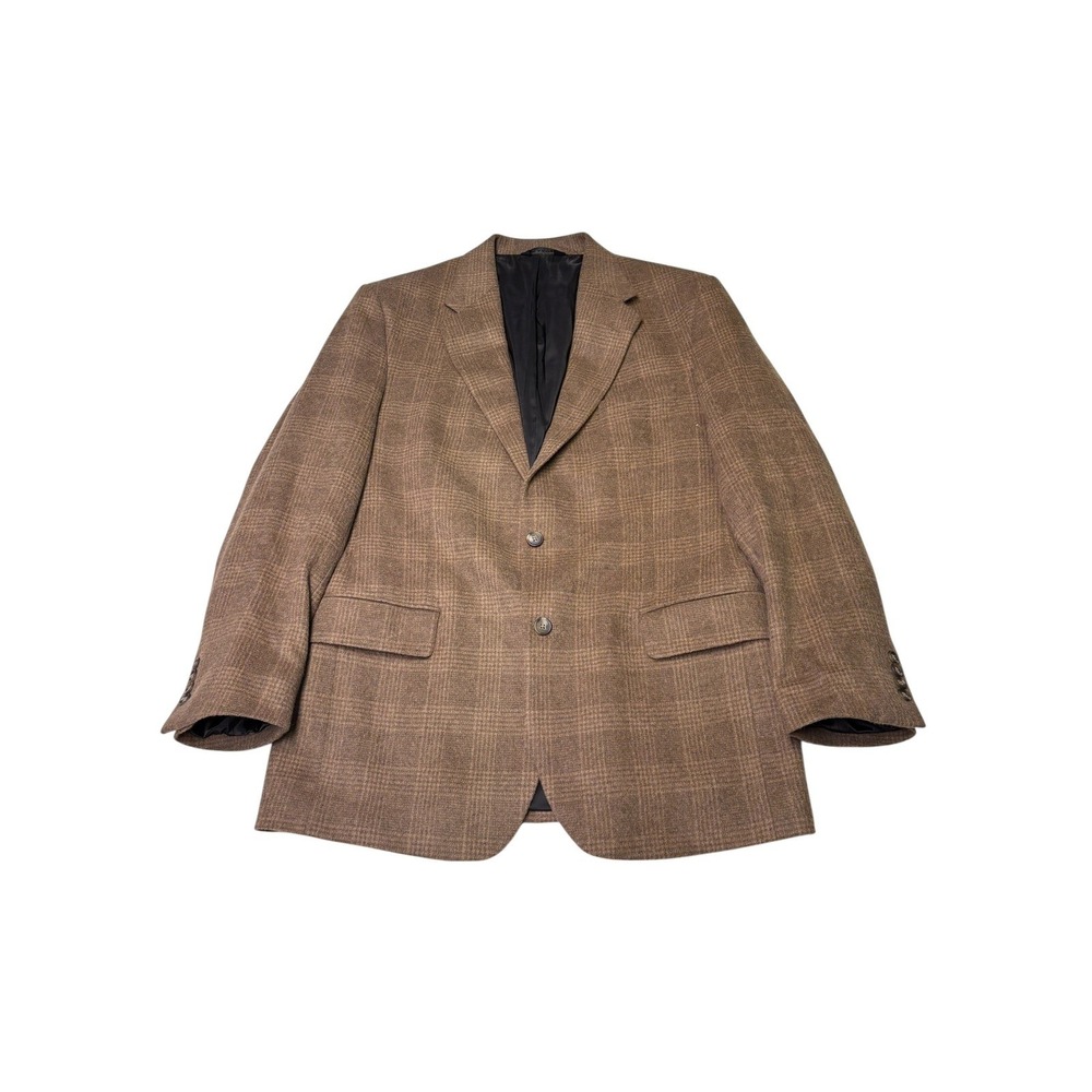 Jos A Bank Travelers Collection 100% Camel Hair Blazer Brown Glen Plaid 42R